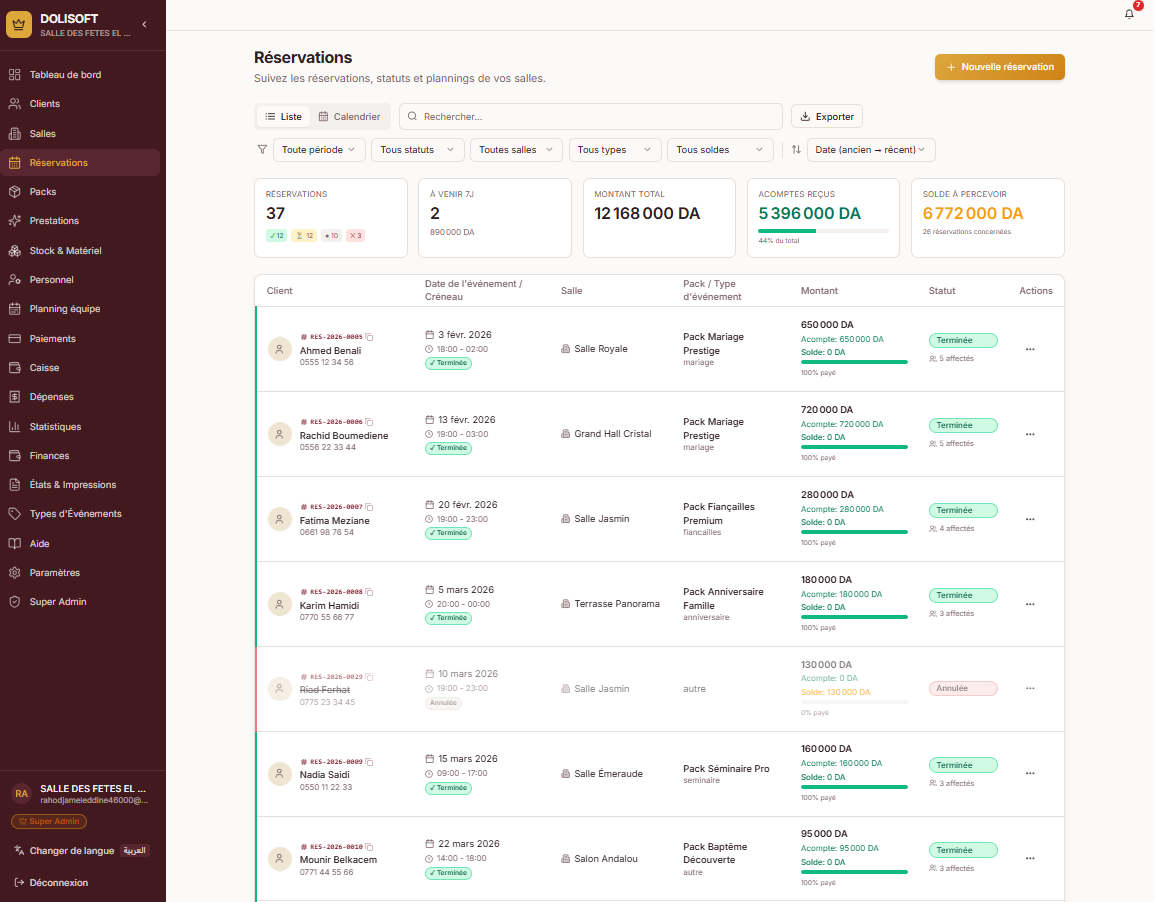 DOLISOFT — Le logiciel de Gestion des salles des fêtes